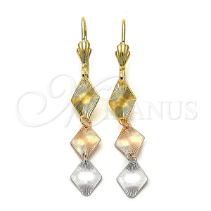 Arete Largo 02.63.2157 Oro Laminado, Diamantado, Tres Tonos