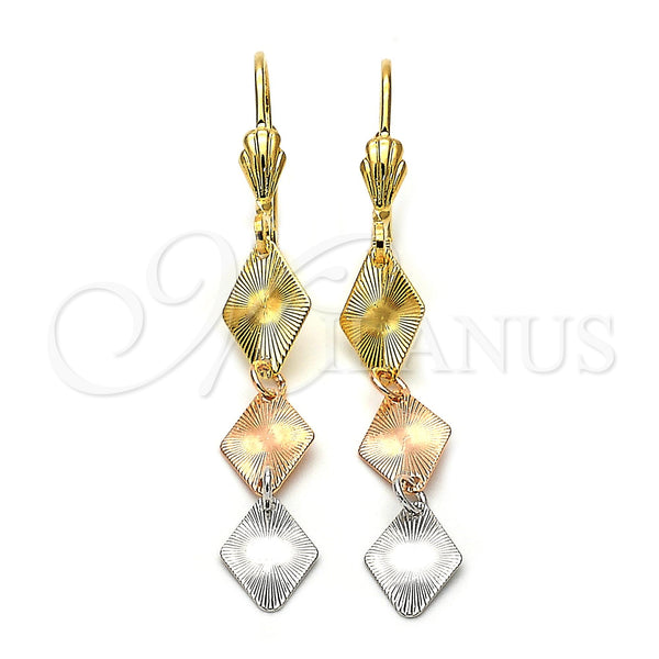 Arete Largo 02.63.2157 Oro Laminado, Diamantado, Tres Tonos