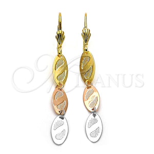 Arete Largo 02.63.2158 Oro Laminado, Diamantado, Tres Tonos