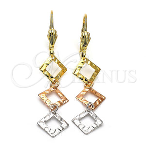 Arete Largo 02.63.2159 Oro Laminado, Diamantado, Tres Tonos