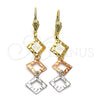 Arete Largo 02.63.2159 Oro Laminado, Diamantado, Tres Tonos