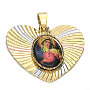 Dije Religioso 5.194.018 Oro Laminado, Diseño de Sagrado Corazon de Maria, Diamantado, Tres Tonos