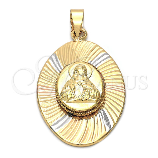 Dije Religioso 5.196.011 Oro Laminado, Diseño de Sagrado Corazon de Jesus, Diamantado, Tres Tonos