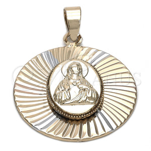 Dije Religioso 5.196.012 Oro Laminado, Diseño de Sagrado Corazon de Jesus, Diamantado, Tres Tonos