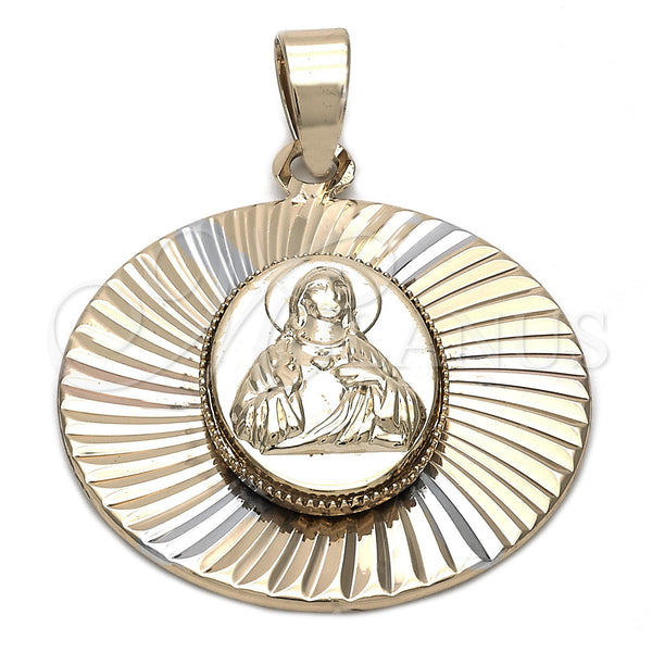Dije Religioso 5.196.012 Oro Laminado, Diseño de Sagrado Corazon de Jesus, Diamantado, Tres Tonos
