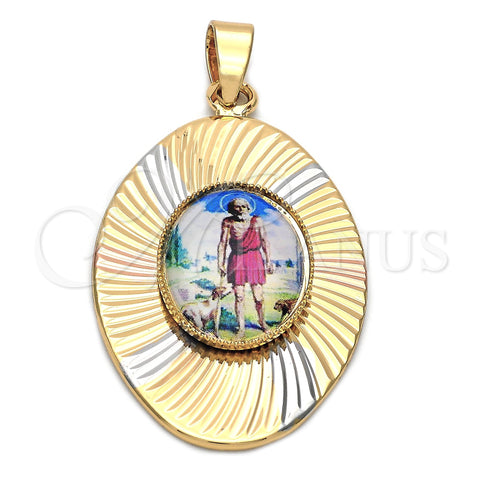 Dije Religioso 5.196.021 Oro Laminado, Diseño de San Lazaro, Diamantado, Tres Tonos