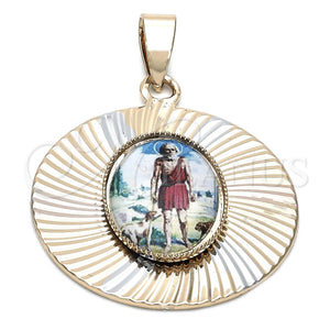 Dije Religioso 5.196.022 Oro Laminado, Diseño de San Lazaro, Diamantado, Tres Tonos