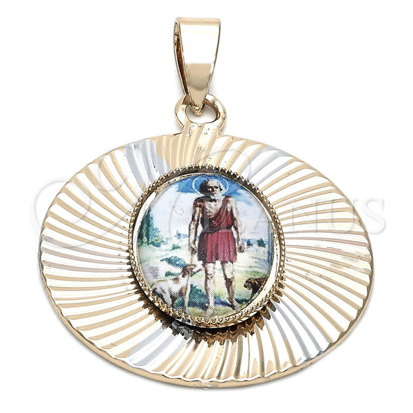 Dije Religioso 5.196.022 Oro Laminado, Diseño de San Lazaro, Diamantado, Tres Tonos