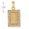 Dije Religioso 5.198.012 Oro Laminado, Diseño de San Lazaro, con Zirconia Cubica Blanca, Pulido, Tono Dorado