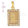 Dije Religioso 5.198.012 Oro Laminado, Diseño de San Lazaro, con Blanca Zirconia Cubica, Pulido, Tono Dorado