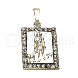 Dije Religioso 5.198.012 Oro Laminado, Diseño de San Lazaro, con Blanca Zirconia Cubica, Pulido, Tono Dorado
