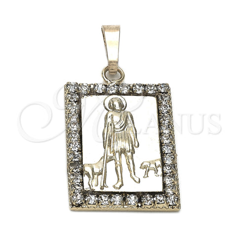 Dije Religioso 5.198.012 Oro Laminado, Diseño de San Lazaro, con Blanca Zirconia Cubica, Pulido, Tono Dorado