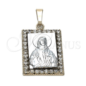 Dije Religioso 5.198.015 Oro Laminado, Diseño de Jesus, con Blanca Zirconia Cubica, Pulido, Dos Tonos