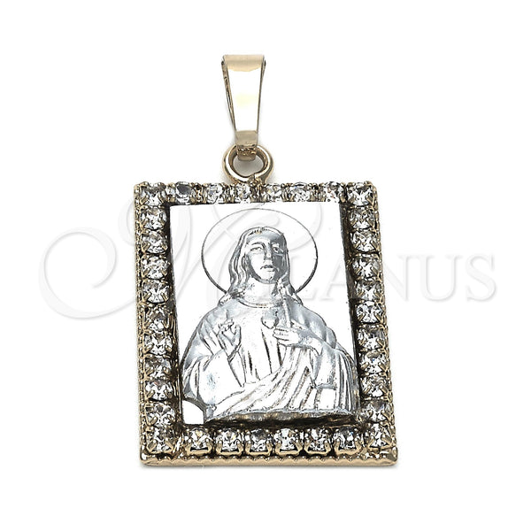 Dije Religioso 5.198.015 Oro Laminado, Diseño de Jesus, con Blanca Zirconia Cubica, Pulido, Dos Tonos