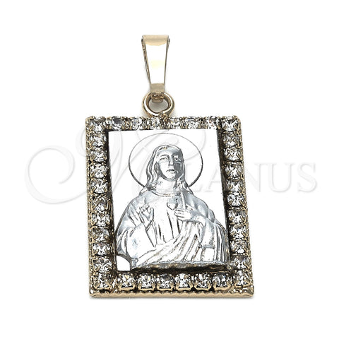Dije Religioso 5.198.015 Oro Laminado, Diseño de Jesus, con Blanca Zirconia Cubica, Pulido, Dos Tonos