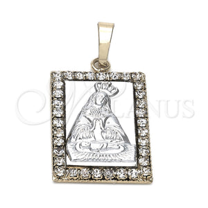 Dije Religioso 5.198.016 Oro Laminado, Diseño de Altagracia, con Blanca Zirconia Cubica, Pulido, Dos Tonos