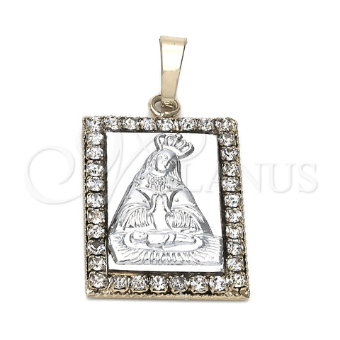 Dije Religioso 5.198.016 Oro Laminado, Diseño de Altagracia, con Blanca Zirconia Cubica, Pulido, Dos Tonos