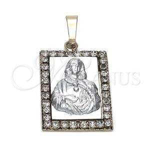 Dije Religioso 5.198.017 Oro Laminado, Diseño de Sagrado Corazon de Maria, con Blanca Zirconia Cubica, Pulido, Dos Tonos