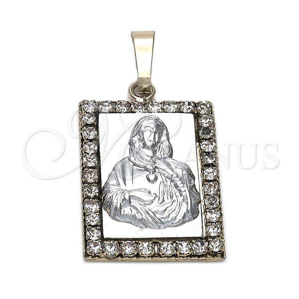 Dije Religioso 5.198.017 Oro Laminado, Diseño de Sagrado Corazon de Maria, con Blanca Zirconia Cubica, Pulido, Dos Tonos