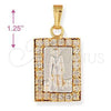 Dije Religioso 5.198.018 Oro Laminado, Diseño de San Lazaro, con Blanca Zirconia Cubica, Pulido, Dos Tonos