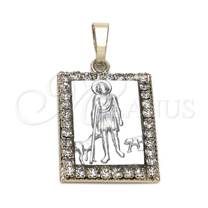 Dije Religioso 5.198.018 Oro Laminado, Diseño de San Lazaro, con Blanca Zirconia Cubica, Pulido, Dos Tonos