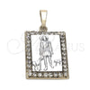 Dije Religioso 5.198.018 Oro Laminado, Diseño de San Lazaro, con Blanca Zirconia Cubica, Pulido, Dos Tonos