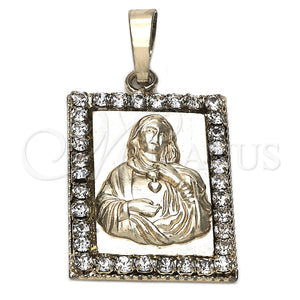 Dije Religioso 5.198.023 Oro Laminado, Diseño de Sagrado Corazon de Maria, con Blanca Zirconia Cubica, Pulido, Tono Dorado