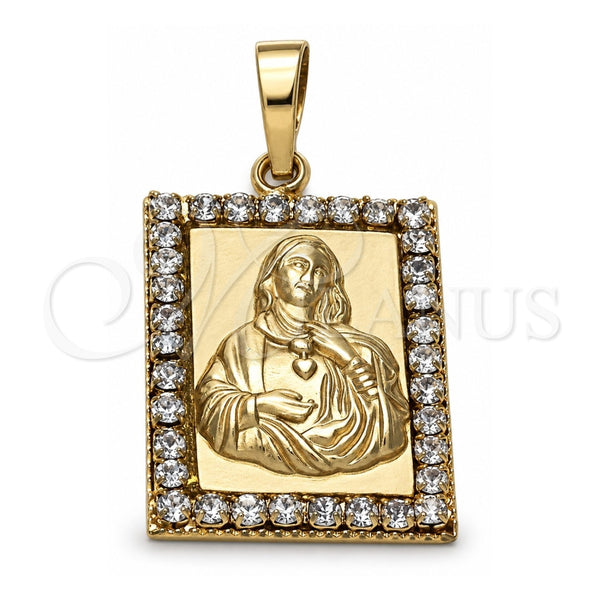 Dije Religioso 5.198.023 Oro Laminado, Diseño de Sagrado Corazon de Maria, con Zirconia Cubica Blanca, Pulido, Tono Dorado