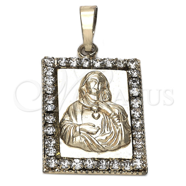 Dije Religioso 5.198.023 Oro Laminado, Diseño de Sagrado Corazon de Maria, con Blanca Zirconia Cubica, Pulido, Tono Dorado