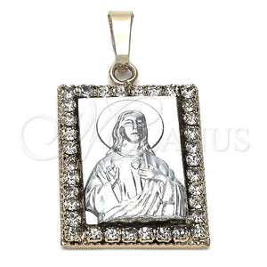 Dije Religioso 5.198.027 Oro Laminado, Diseño de Jesus, con Blanca Zirconia Cubica, Pulido, Dos Tonos