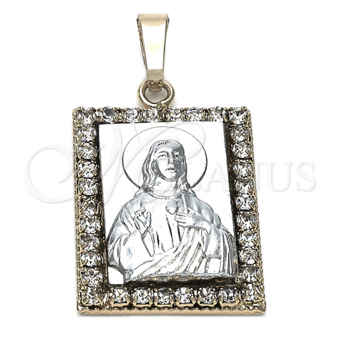 Dije Religioso 5.198.027 Oro Laminado, Diseño de Jesus, con Blanca Zirconia Cubica, Pulido, Dos Tonos