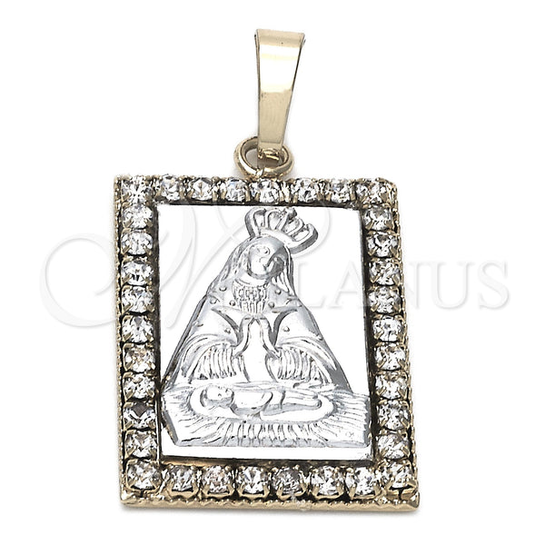 Dije Religioso 5.198.028 Oro Laminado, Diseño de Altagracia, con Blanca Zirconia Cubica, Pulido, Dos Tonos