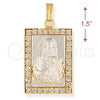 Dije Religioso 5.198.029 Oro Laminado, Diseño de Sagrado Corazon de Maria, con Blanca Zirconia Cubica, Pulido, Dos Tonos