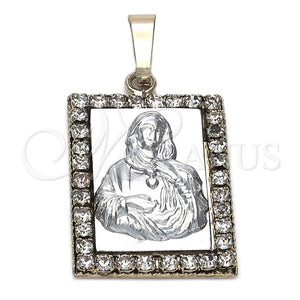 Dije Religioso 5.198.029 Oro Laminado, Diseño de Sagrado Corazon de Maria, con Blanca Zirconia Cubica, Pulido, Dos Tonos