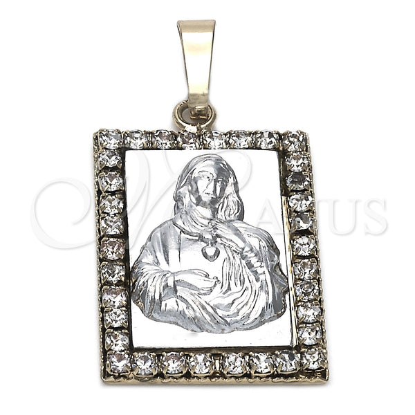 Dije Religioso 5.198.029 Oro Laminado, Diseño de Sagrado Corazon de Maria, con Blanca Zirconia Cubica, Pulido, Dos Tonos