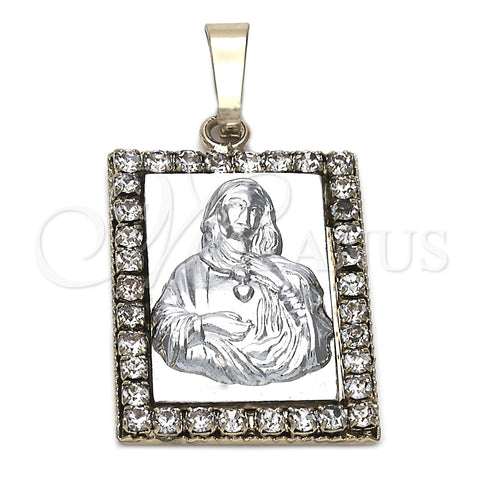 Dije Religioso 5.198.029 Oro Laminado, Diseño de Sagrado Corazon de Maria, con Blanca Zirconia Cubica, Pulido, Dos Tonos