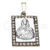Dije Religioso 5.198.029 Oro Laminado, Diseño de Sagrado Corazon de Maria, con Blanca Zirconia Cubica, Pulido, Dos Tonos