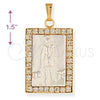Dije Religioso 5.198.030 Oro Laminado, Diseño de San Lazaro, con Blanca Zirconia Cubica, Pulido, Dos Tonos
