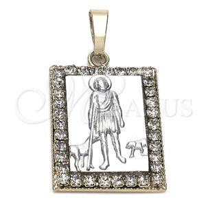 Dije Religioso 5.198.030 Oro Laminado, Diseño de San Lazaro, con Blanca Zirconia Cubica, Pulido, Dos Tonos
