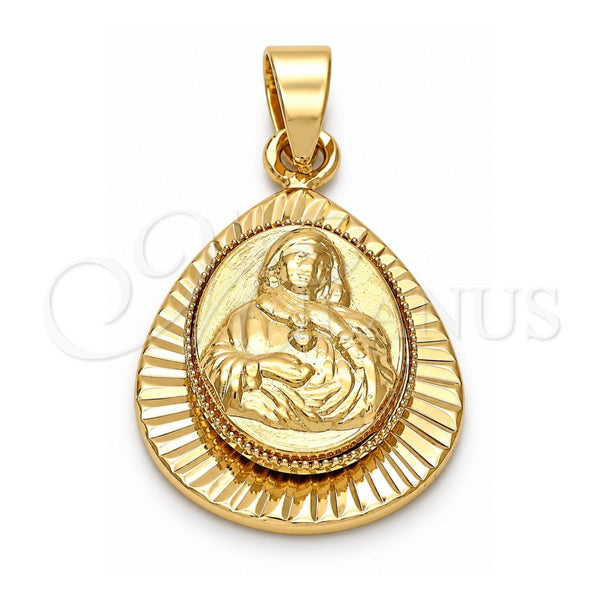 Dije Religioso 5.199.011 Oro Laminado, Diseño de Sagrado Corazon de Maria, Diamantado, Tono Dorado