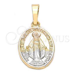 Dije Religioso 5.199.032 Oro Laminado, Diseño de Medalla Milagrosa, Diamantado, Tres Tonos
