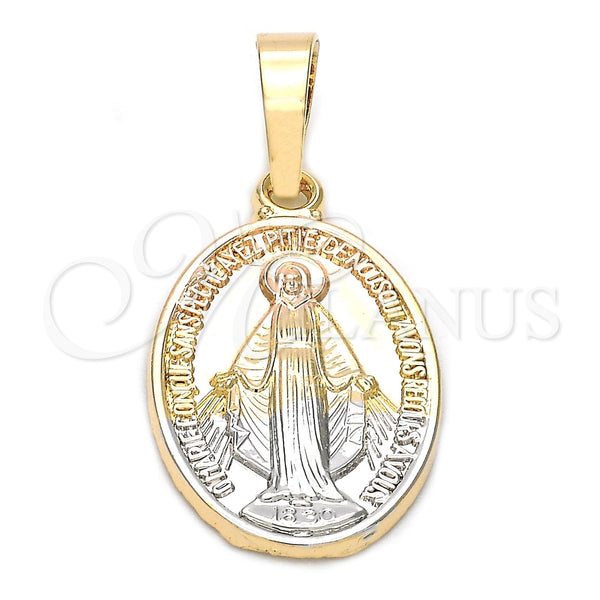 Dije Religioso 5.199.032 Oro Laminado, Diseño de Medalla Milagrosa, Diamantado, Tres Tonos