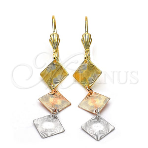 Arete Largo 02.63.2161 Oro Laminado, Diamantado, Tres Tonos
