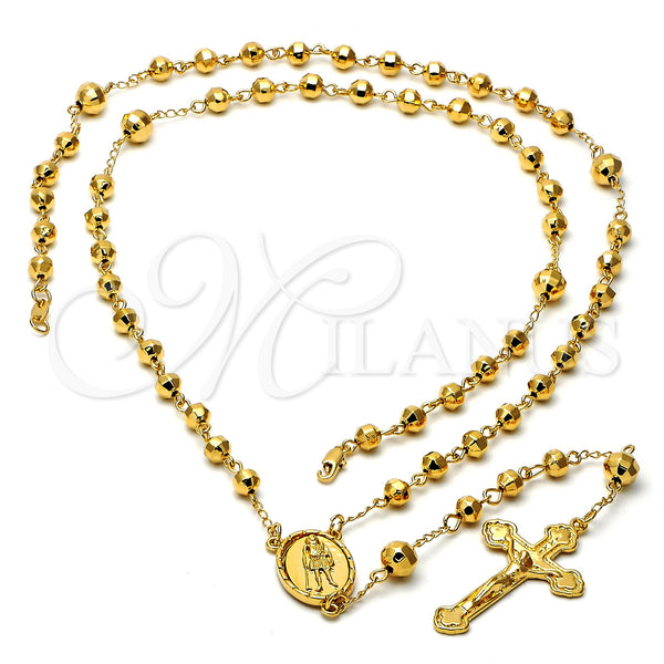 Rosario Grande 5.202.005.30 Oro Laminado, Diseño de Crucifijo y San Lazaro, Diamantado, Tono Dorado