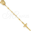 Rosario Fino 5.204.004.28 Oro Laminado, Diseño de Sagrado Corazon de Jesus y Crucifijo, Pulido, Tono Dorado