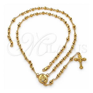 Rosario Fino 5.204.004.28 Oro Laminado, Diseño de Sagrado Corazon de Jesus y Crucifijo, Pulido, Tono Dorado
