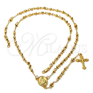 Rosario Fino 5.204.004.28 Oro Laminado, Diseño de Sagrado Corazon de Jesus y Crucifijo, Pulido, Tono Dorado