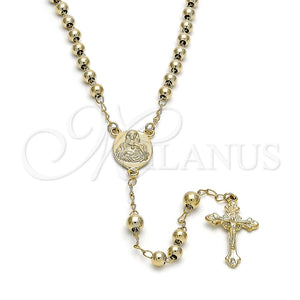 Rosario Mediano 5.208.002.24 Oro Laminado, Diseño de Sagrado Corazon de Maria y Crucifijo, Pulido, Tono Dorado
