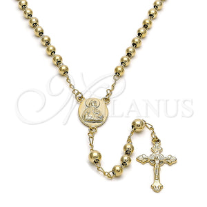 Rosario Mediano 5.208.004.24 Oro Laminado, Diseño de Sagrado Corazon de Jesus y Crucifijo, Pulido, Tono Dorado