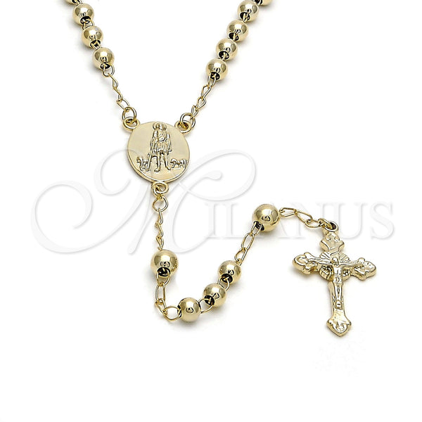 Rosario Mediano 5.208.005.24 Oro Laminado, Diseño de San Lazaro y Crucifijo, Pulido, Tono Dorado